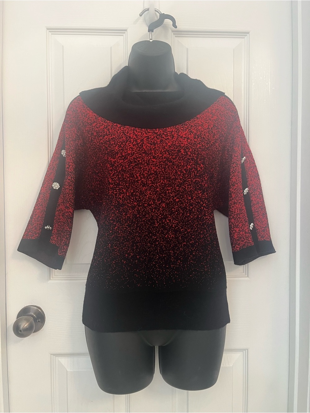 Adrienne Vittadini Black and Red Sparkle Cowl Sweater